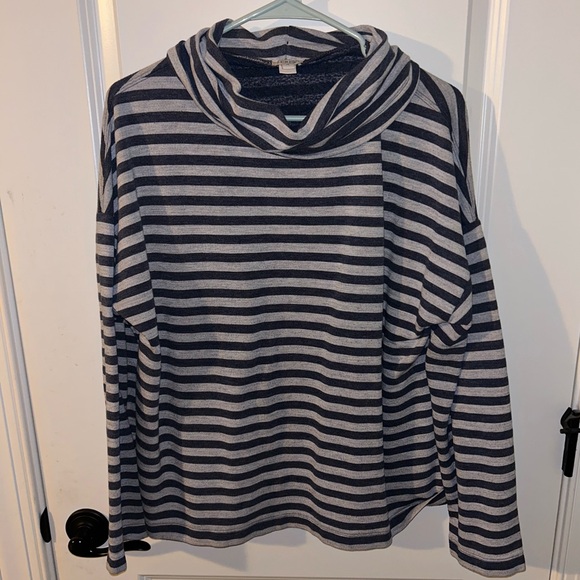 J. Crew Tops - J.Crew Striped tunnelneck pullover sweatshirt size L navy and grey